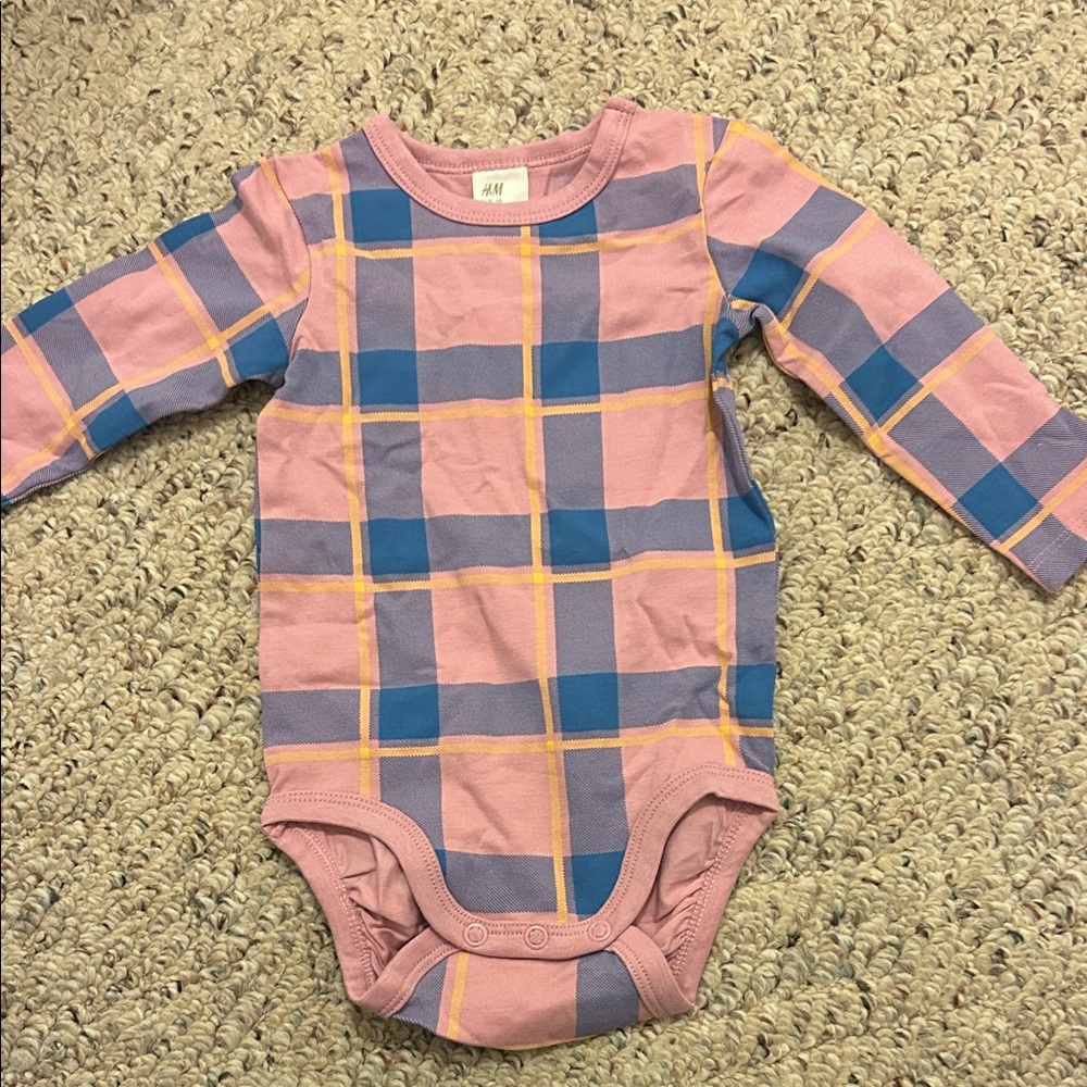 H&M Pink and Blue Checkered Kids Bodysuit